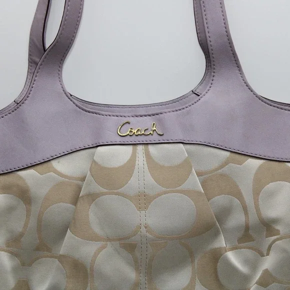 Coach Signature C Monogram Tote Bag Lavender Leather Accents
